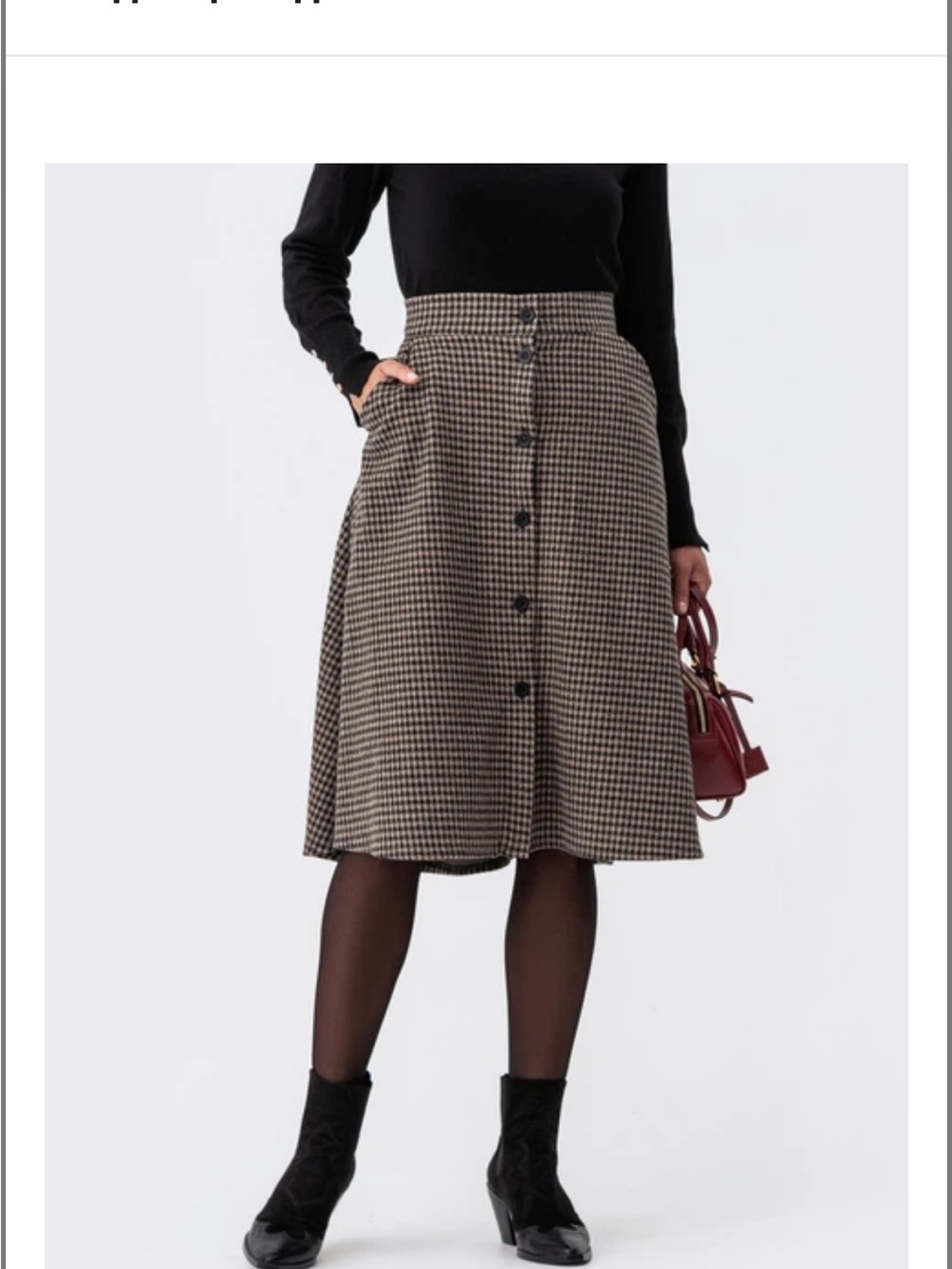 Houndstooth Button-Front A-Line Skirt in Brown